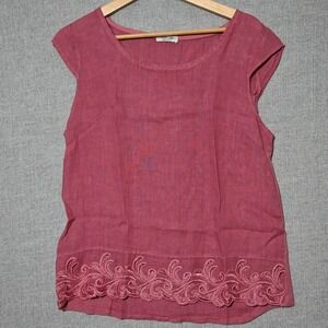 Puro Lino Skirt Set Womens One Size Italy Linen Embroidered Pink